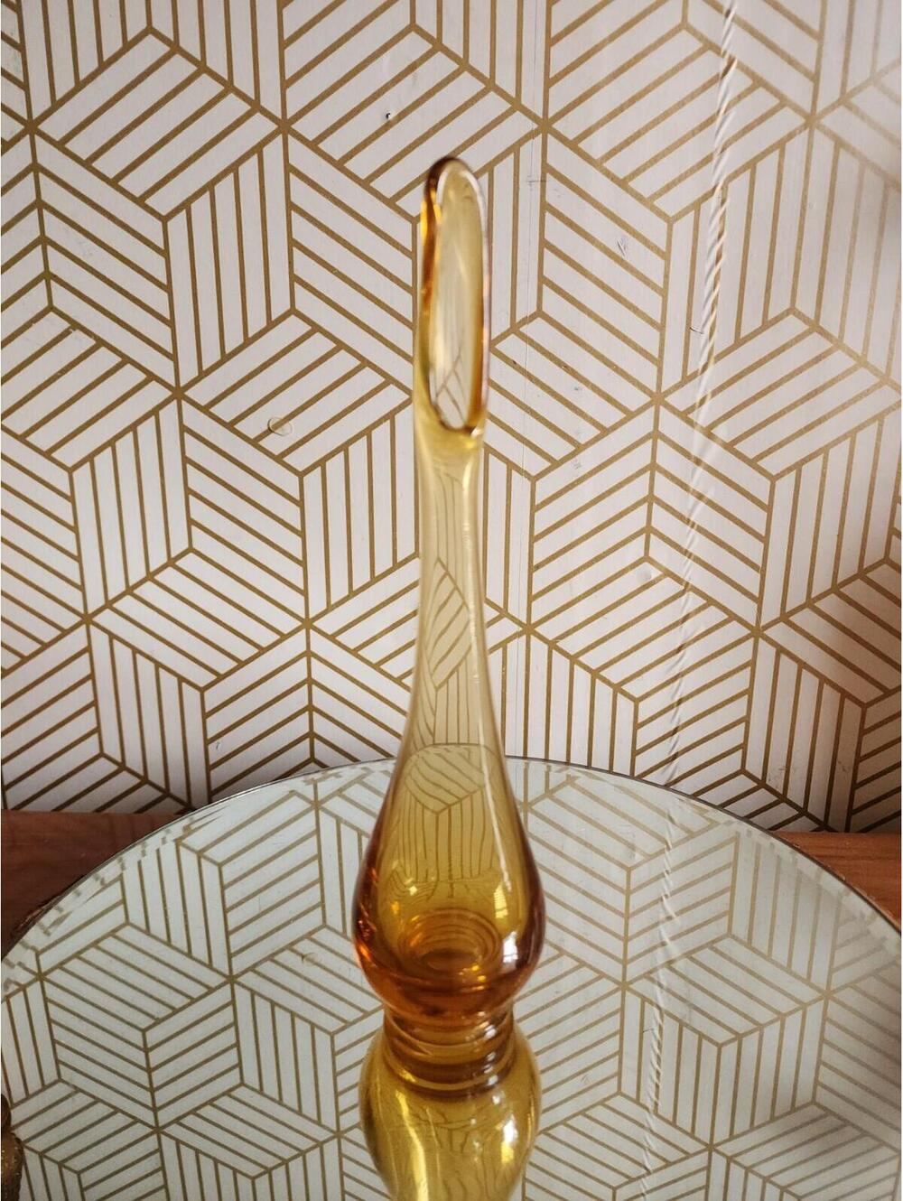 Vintage Viking Amber Gold Swung Glass Vase 10” MCM